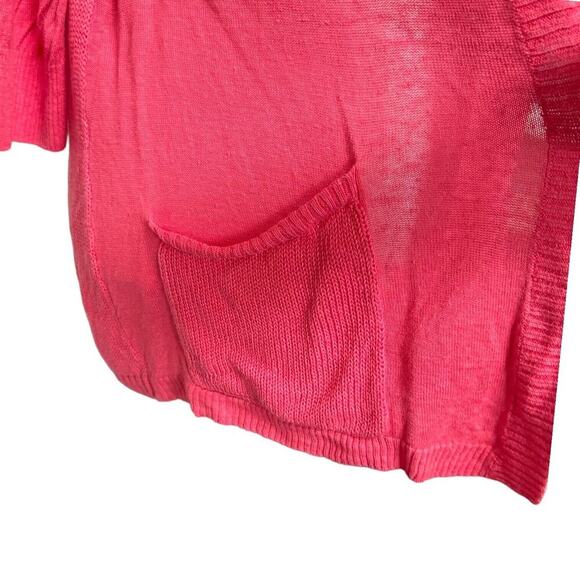 J. Jill Coral Pink Linen Cardigan Sweater Long Sleeve Open Front Pockets LARGE - Picture 6 of 9